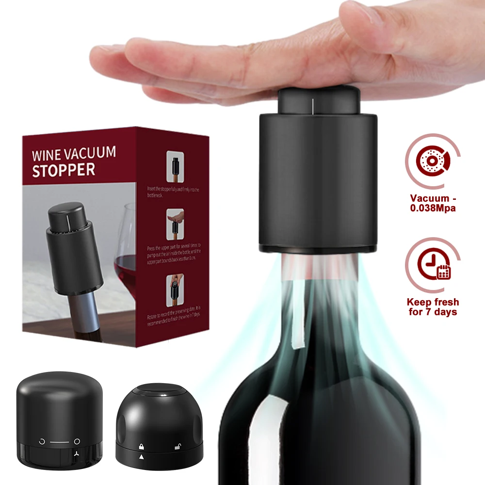 1/2pc Vacuum Wine Bottle Cap Stopper Sealed Storage Vacuum Memory Wine Stopper Push Style Barware Wine Cork Black Bar Tools