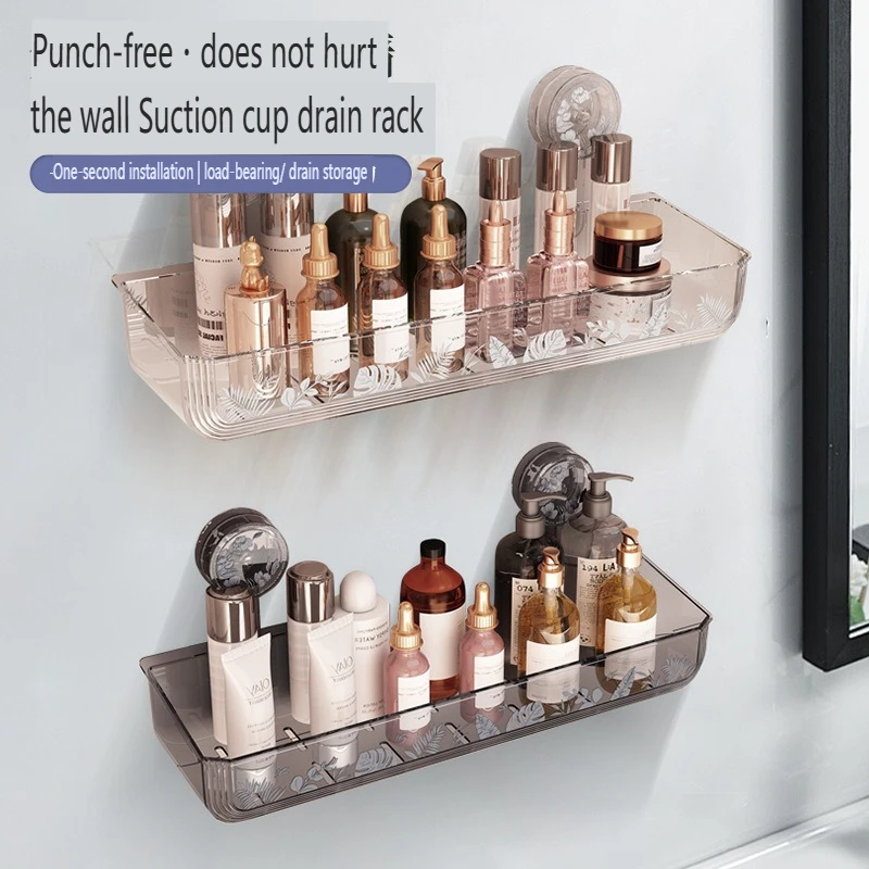 Light luxury style floral pattern suction cup shelf, bathroom suction cup storage shelf, punch-free sorting box.