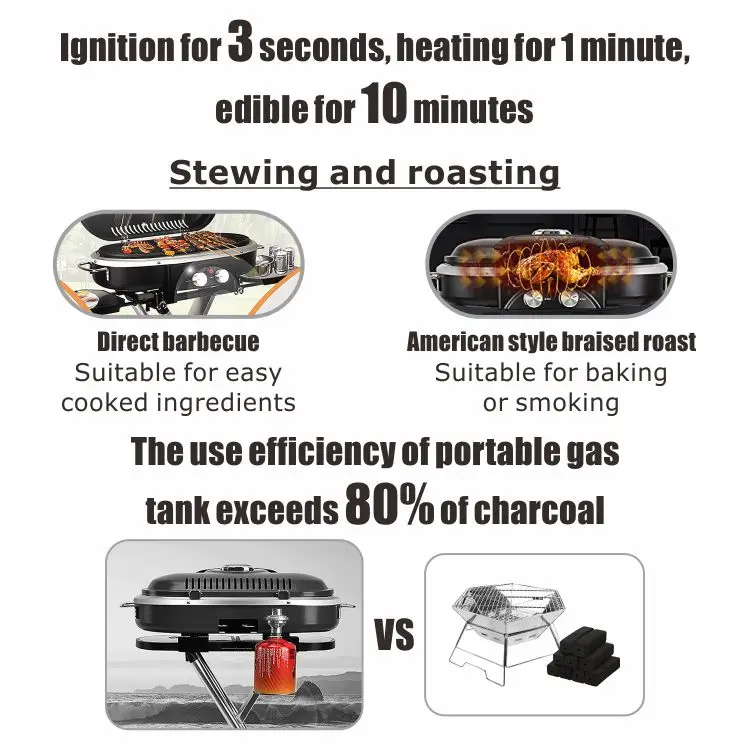 Portable Foldable Gas Electronic Camping Outdoor Barbecue BBQ Grills With Trolley