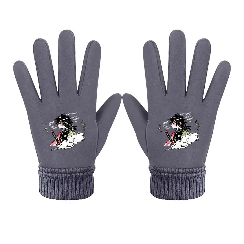 Demon Slayer Anime Cartoon Fingerless Gloves Mitsuri Kanroji Peripheral Goods Winter New Warm Children Outdoor Gloves Girl Gifts - view 2