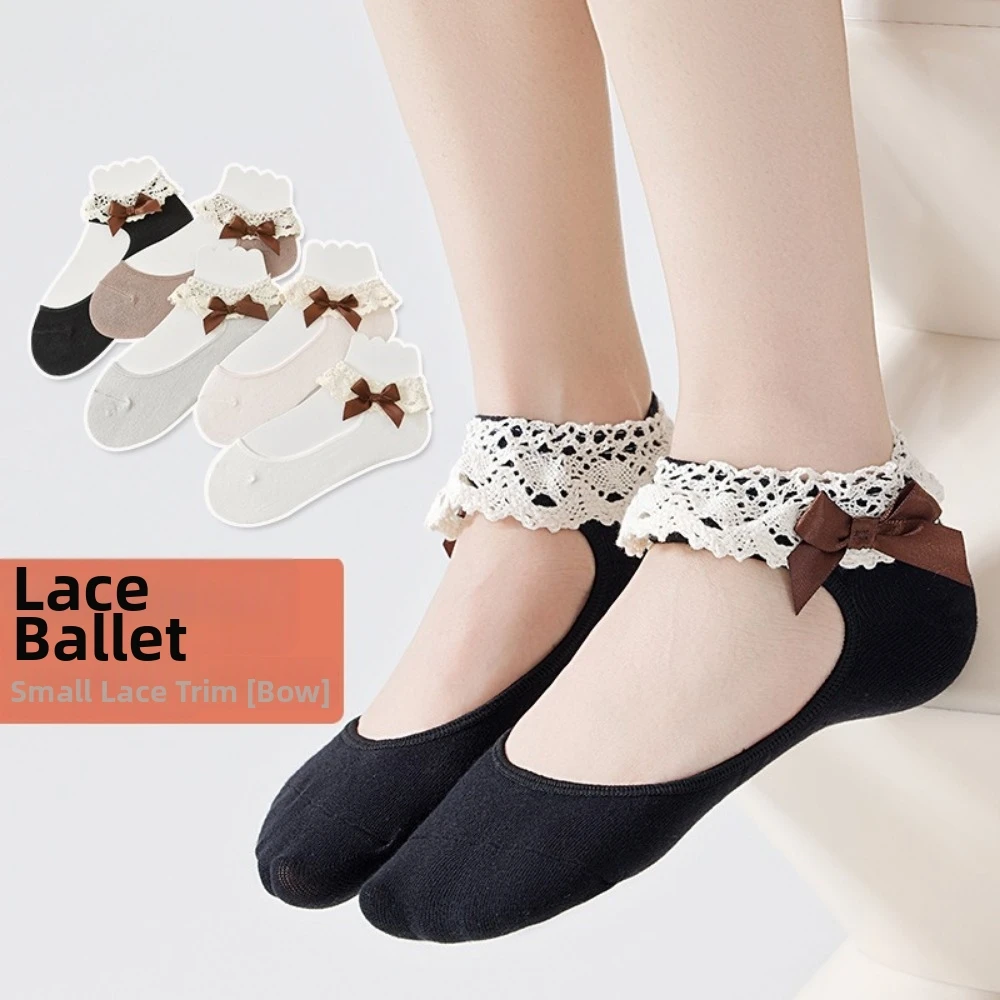 Solid Color Lace Frill Boat Socks Ruffled Trim Breathable Ankle Socks Jk Lolita Hollow Out Low Cut Socks Summer Wear
