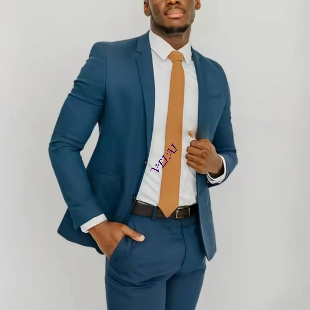 CustomizedMen's Sage Green Double-Breasted Slim Fit Suit 2-Piece Formal Blazer & Trouser Set