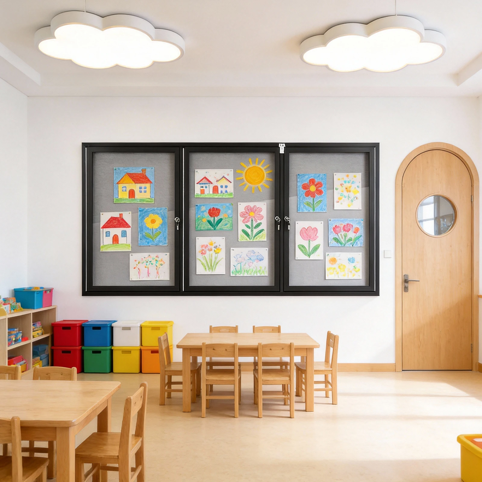 

Влагостойкая пробковая доска для объявлений в алюминиевой раме с запирающейся стеклянной дверцей для школ, офисов, классов, коммерческих помещений