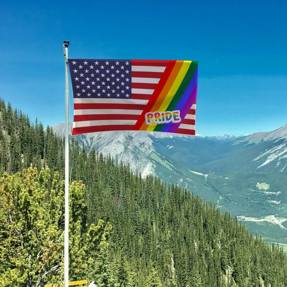 Flagnshow 100% Polyester USA LGBTQ Gay Pride Rainbow American Flag