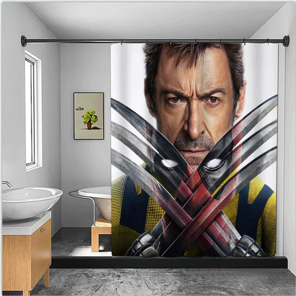 Wolverine and Deadpool Movie Shower Curtain Waterproof Polyester Fabric Paint Bath Curtain Home Bathroom Decor Curtain With Hook