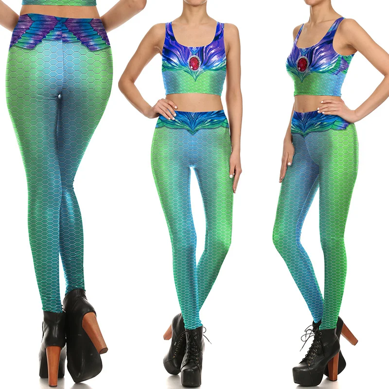 

2025 Sexy Yoga Pants Hign Waist Sexy Yoga Elastic Slim Fitness Gym Sport Workout Women Leggings fish scale