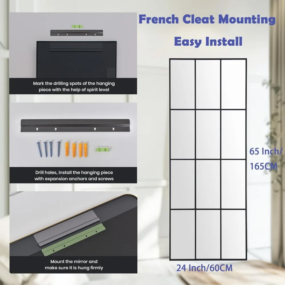 Espelho de parede com painel artístico de comprimento total - 65x24 estilo fazenda espelho suspenso decorativo para quarto e sala de estar