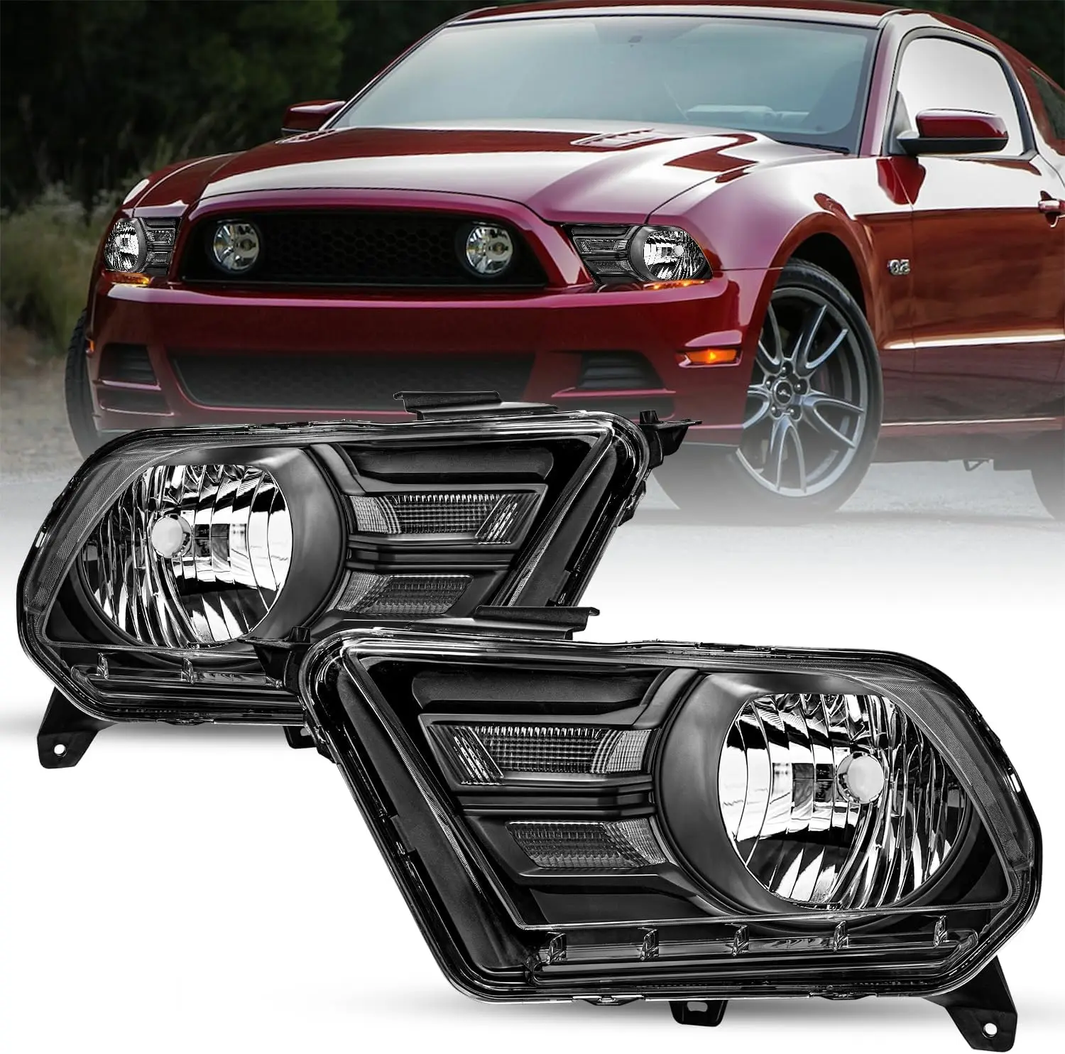 

Headlight Assembly Compatible with 2010 2011 2012 2013 2014 Ford Mustang Left Driver Side and Right Passenger Side (Black Housin