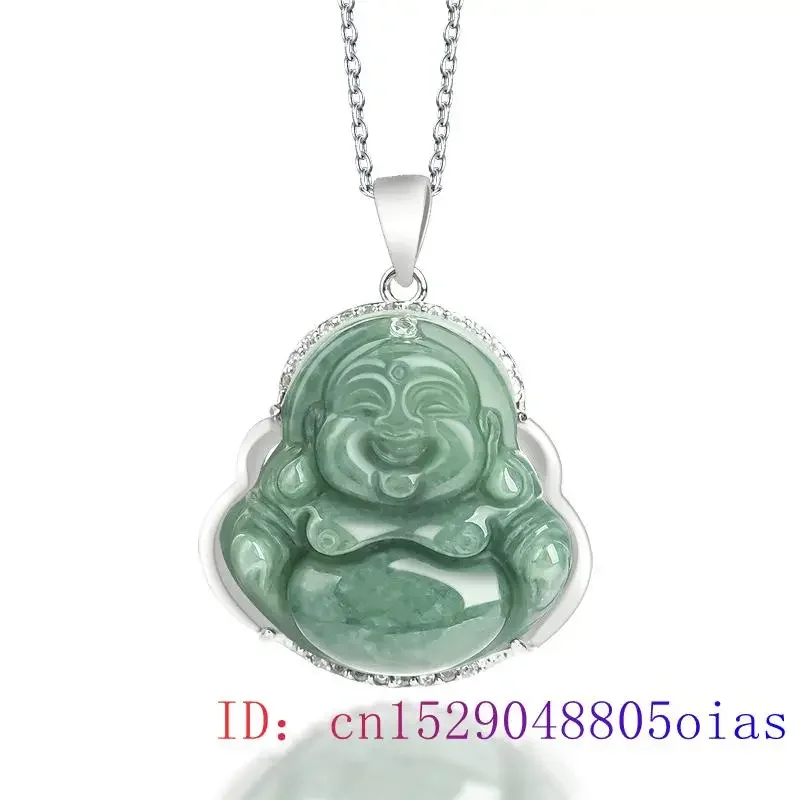 Burmese Jade Maitreya Pendant Accessories Charms Natural Vintage Choker Amulets 925 Silver Necklaces Green Jadeite Necklace