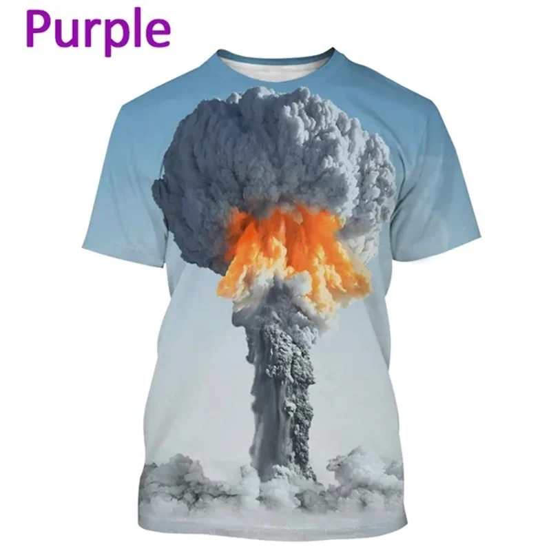 All Over Print Mushroom Cloud Graphic T-Shirt For Men Summer Oversized Round Neck Short Sleeves Blast Pattern New In Tees Tops