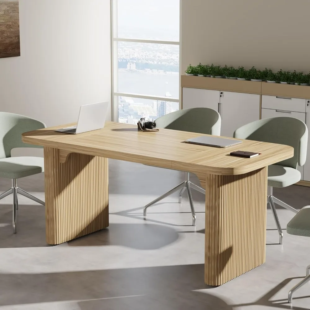 

Conference Table, Modern Rectangular Meeting Seminar Table with Double Pedestal, Large Boardroom Table for Office