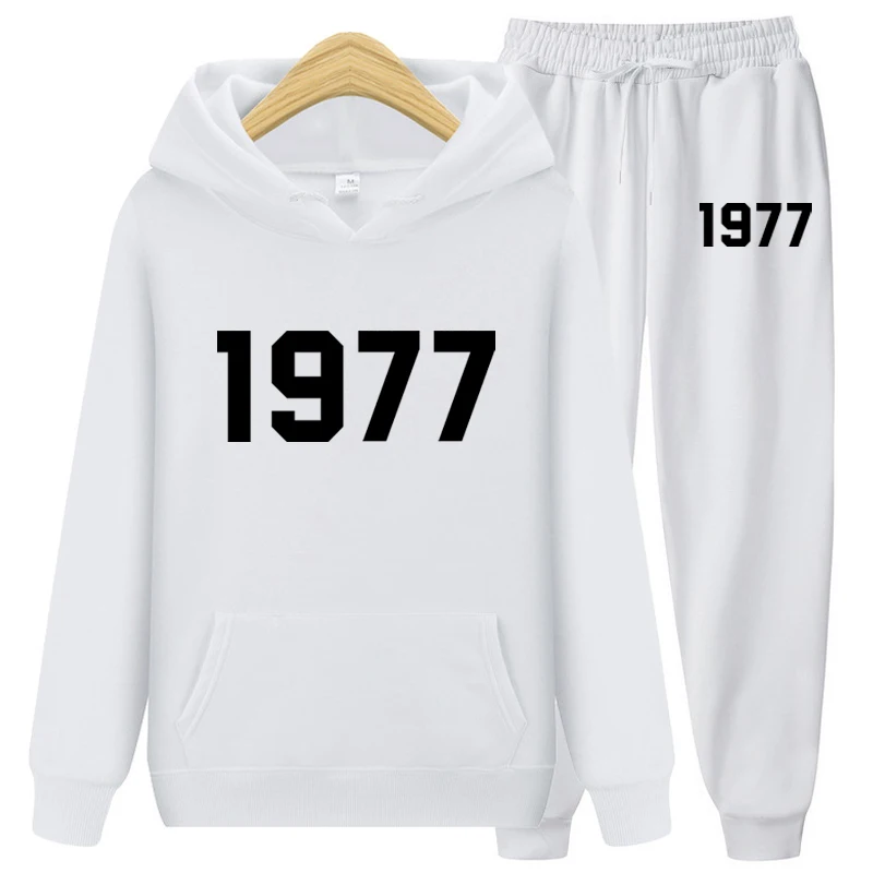 1977 Hoodie Two-Piece Sets Hoodie Set Men and Women Fashion Brand High Street Loose Fleece Autumn Winter Warm Hoodies+Pants Set