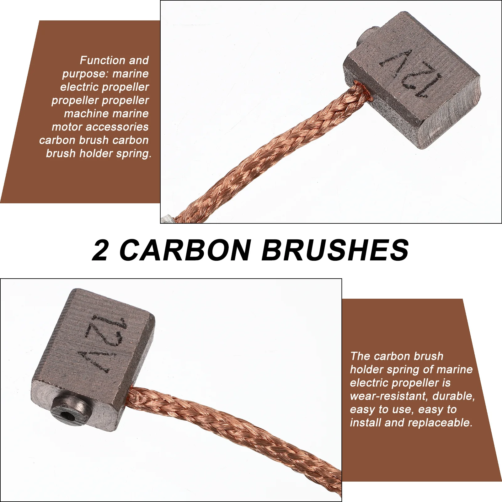 

2pcs Carbon Brush For Trolling Motor With Springs Durable Replacement Parts Compatible With Kayak Boat Ship Propeller