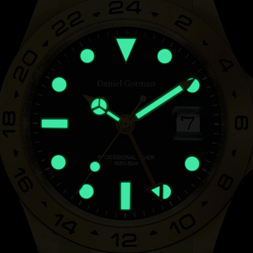 GMT Watch Men Luxury Sports Watch Top Brand Daniel Gorman 43mm Quartz Wristwatches 515 Movement 5Bar Waterproof Luminous Clocks