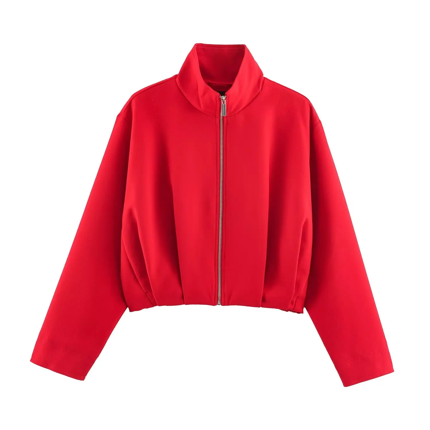 Fashionable Pilot Jacket Coat Women's Stand Collar Zipper Closure Polyester Fiber Standard Fit Short Outerwear for Ladies