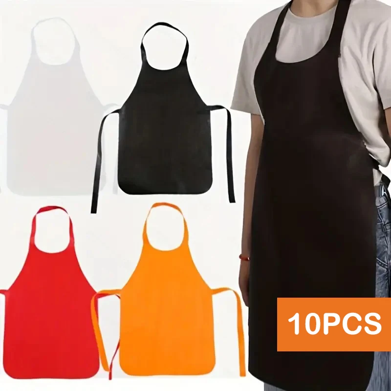 10pcs Disposable Non Woven Aprons Kitchen Aprons Solid Color Anti-fouling Breathable For Cooking, BBQ, Waiters, Hairdressing