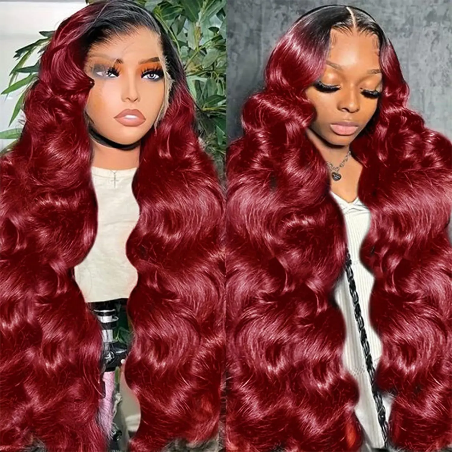 99j Burgundy Lace Front Wigs Human Hair 13x4 HD Glueless Body Wave Wigs Human Hair Pre Plucked Wine Red Colored Human Hair Wigs