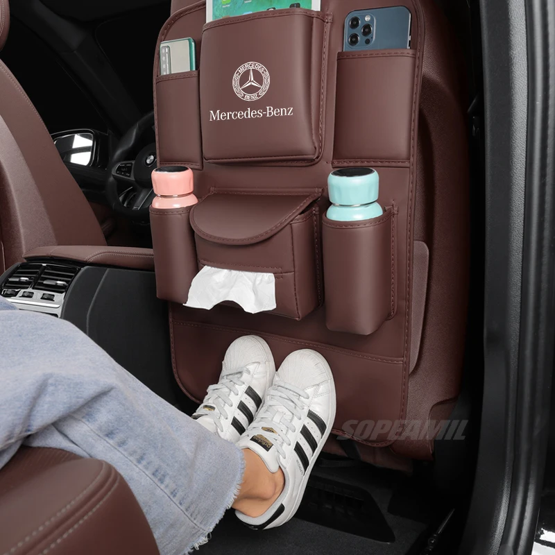 For Mercedes Benz A C E S Class CLA CLS GLC GLK GLS SLK ML Vito W203 W213 Car Seat Back Multi-pocket Storage Bag Anti-kick Pad
