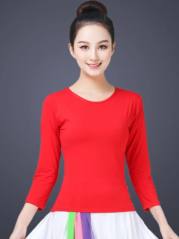 elegant-simple-dance-t-shirt-women's-long-sleeve-fitness-apparel-square-dance-performance-top-modal-fabric-slim-fit-design