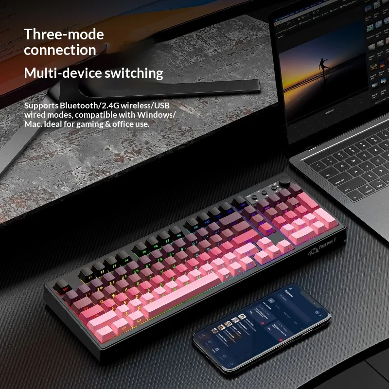 FREE WOLF K100 Wireless Bluetooth Keyboard, Silent, For Laptop, Office & Esports
