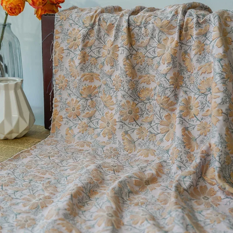 

Embossed Flower Yarn Dyed Jacquard Fabric Retro Women's Floral Dress Making Decorative Fabric