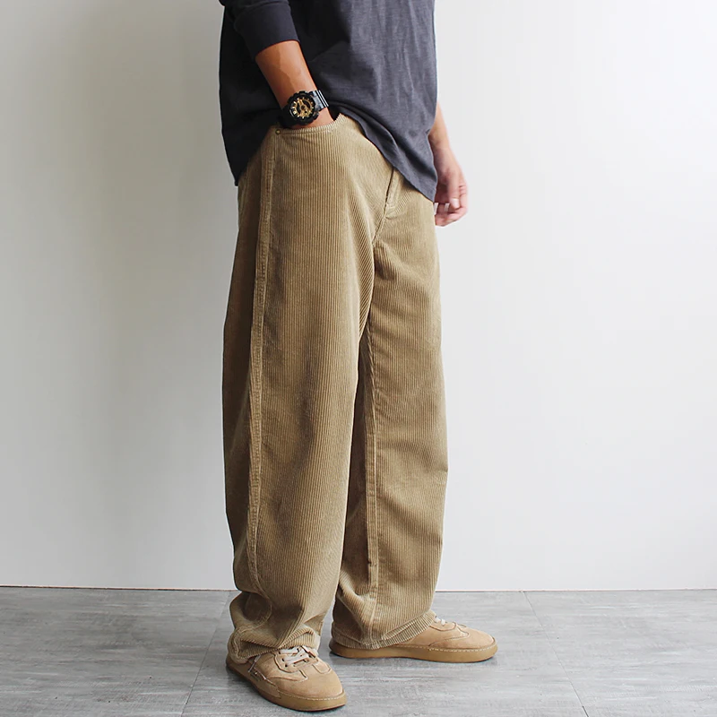 

Autumn Corduroy Casual Pants for Men 360GSM 100% Cotton Washed Loose Fit Straight-Leg American Style Solid Color Trousers