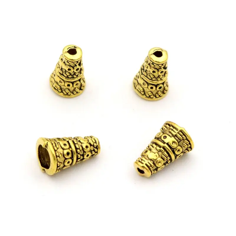 50Pcs Tibetan Silver Horn Tower Tassel Loose Sparer Bead End Caps for Jewelry Making Finding Diy Accessories Component Wholesale