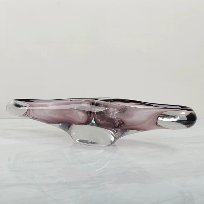 Modern light luxury long strip double mouth purple ashtray model house living room glass ornament household decoration vase