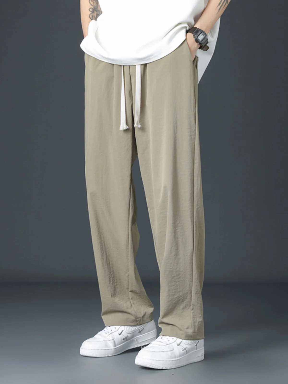 

Мужские осенние тонкие повседневные брюки свободного кроя с прямыми штанинами, универсальные, с высокой талией, длинные, модные, городские, стильные, дышащие