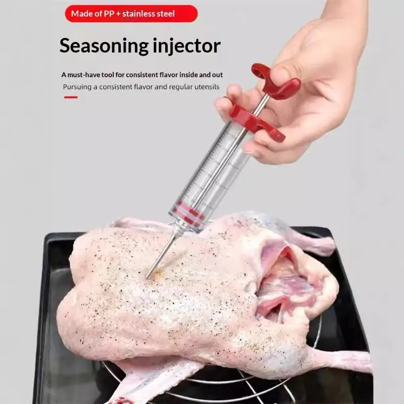 Jeringa inyectora de carne con 3 agujas para marinar, kit inyector de salsa para pavo a la parrilla, inyector de sabor, herramientas de cocina