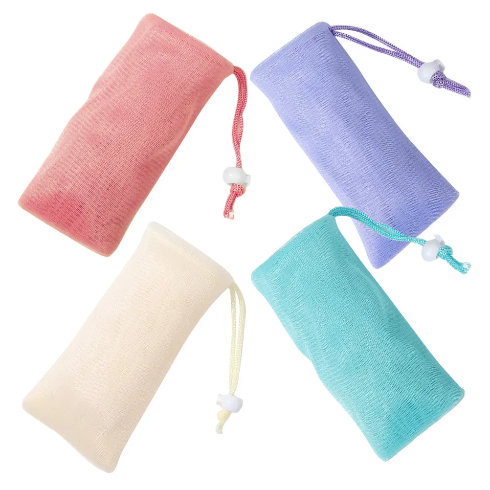 4Pcs Soap Bar Pouch Mesh Foaming Net Exfoliating Drawstring Bag for Homemade Facial Oil Soap Travel Shower