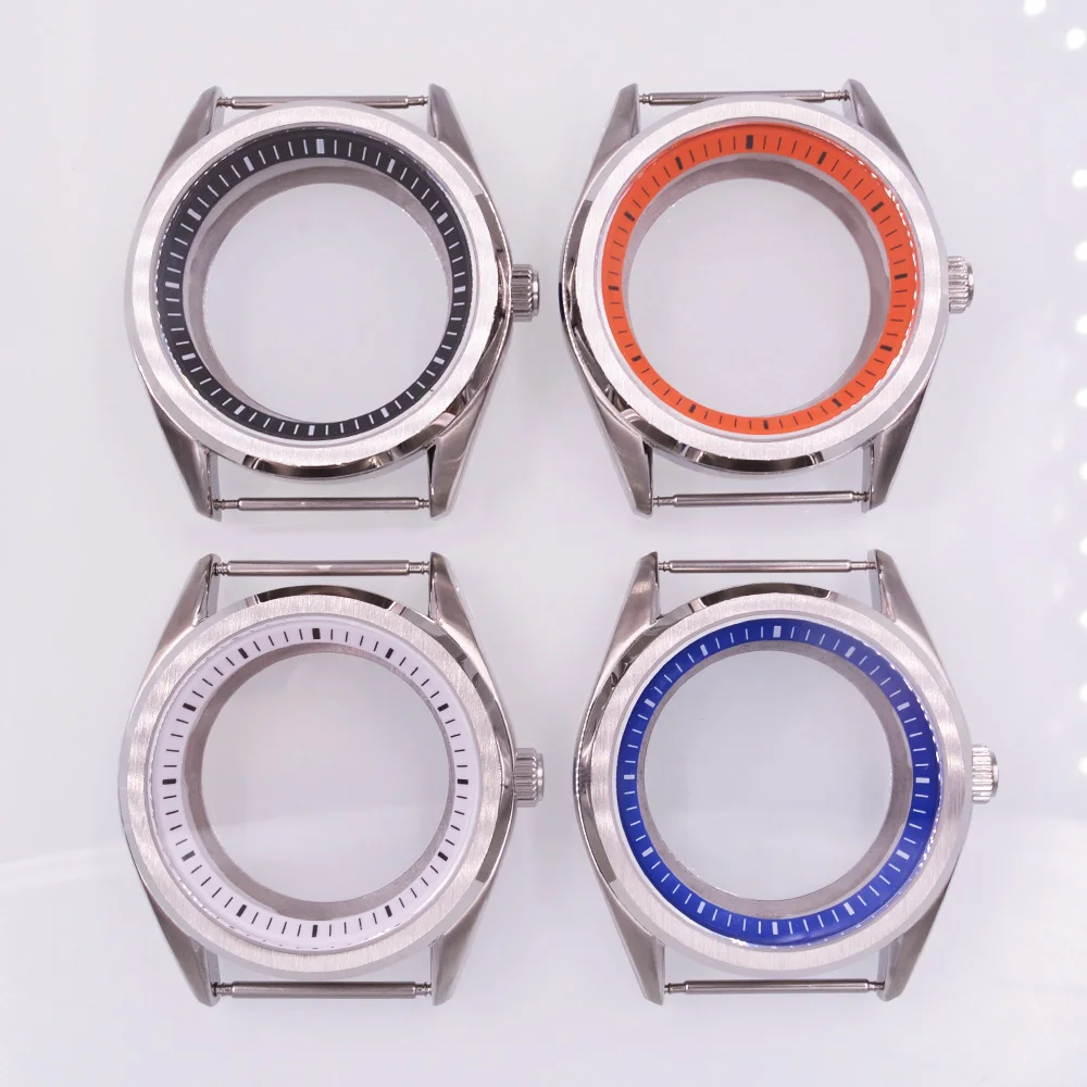 40mm srebrna koperta zegarka szafirowe szkło biały/niebieski/pomarańczowy/czarny pierścień rozdziału pasuje do mechanizmu NH34 NH35 NH36