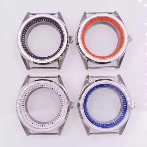 40mm Silver Watch Case Sapphire glass White/Blue/Orange/Black Chapter Ring FIT NH34 NH35 NH36 Movement