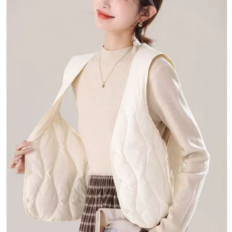 

Новый женский сверхлегкий пуховый хлопковый короткий жилет с v-образным вырезом, теплый и морозостойкий короткий жилет с подкладкой