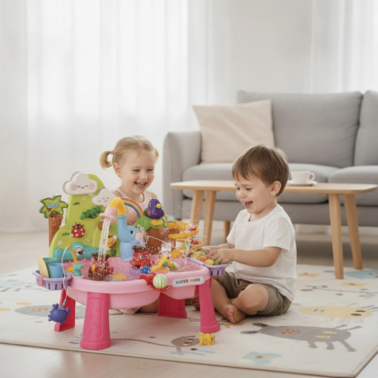 幼児用感覚水遊びテーブル-簡単排水-レインボー装飾-子供用遊具-チャンネルデザイン-エレファントウォーターテーブル