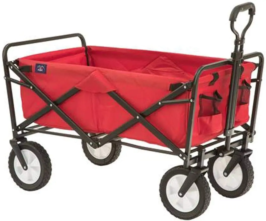 Heavy Duty Steel Frame Collapsible Folding 150 Pound Capacity Outdoor Camping Garden Utility Wagon Yard Cart, Red