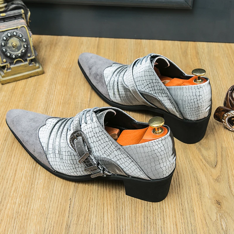 New Gray Derby Shoes for Men Gray Thick with Pointed Toe Lace-up Business Formal Shoes Men Size 38-46