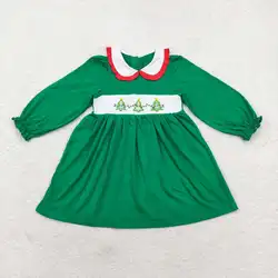 Boutique Baby Girls Christmas smock dress Wholesale Clothing Children Kids long sleeve green twirl Skirts New styles clothes