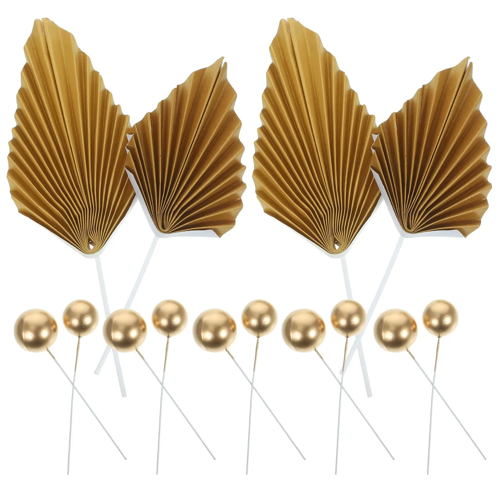 

Golden Birthday Cakes Toppers Decoration Set Gold Balls Palm Leaves Topper Dessert Picks Lovely Adorable Cake Decorations