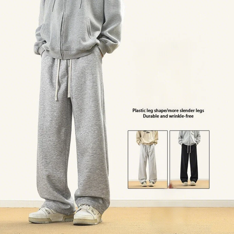

Мужские прямые брюки для бега, свободные спортивные штаны для мужчин, драпированные повседневные брюки в американском стиле, серые осенне-зимние уличные брюки