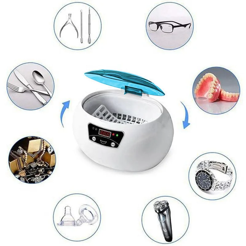 Ultrasonic Cleaner Bath Timer for Jewelry Parts Glasses Manicure Stones Cutters Dental Razor Brush Ultrasound Sonic Box 600ML EU