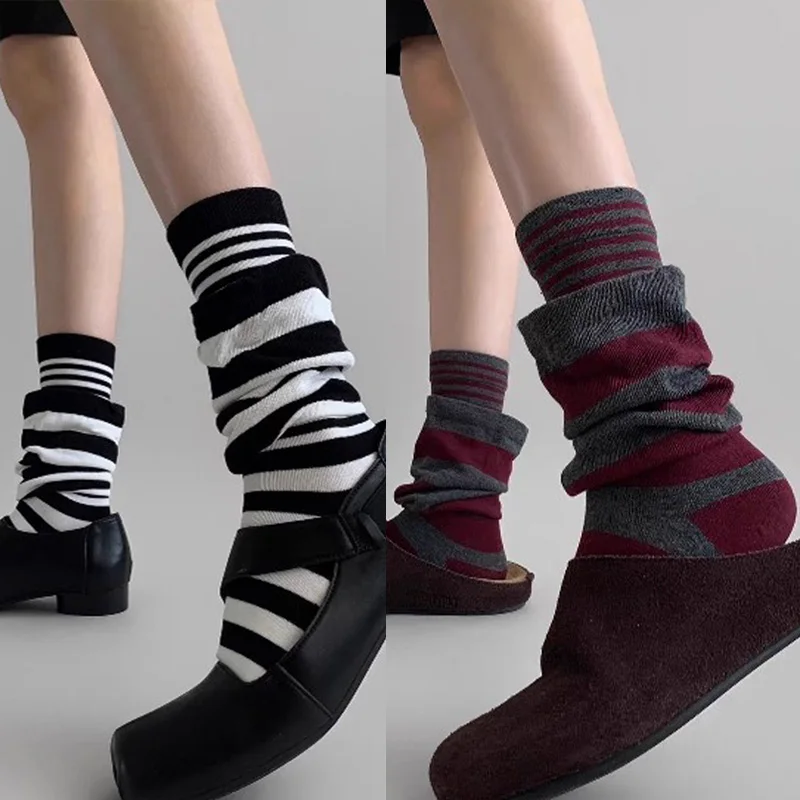 

Винтажные двухслойные полосатые носки для женщин, искусственные двухслойные носки с ворсом, уличная одежда в стиле хип-хоп, чулочно-носочные изделия, носки-тапочки