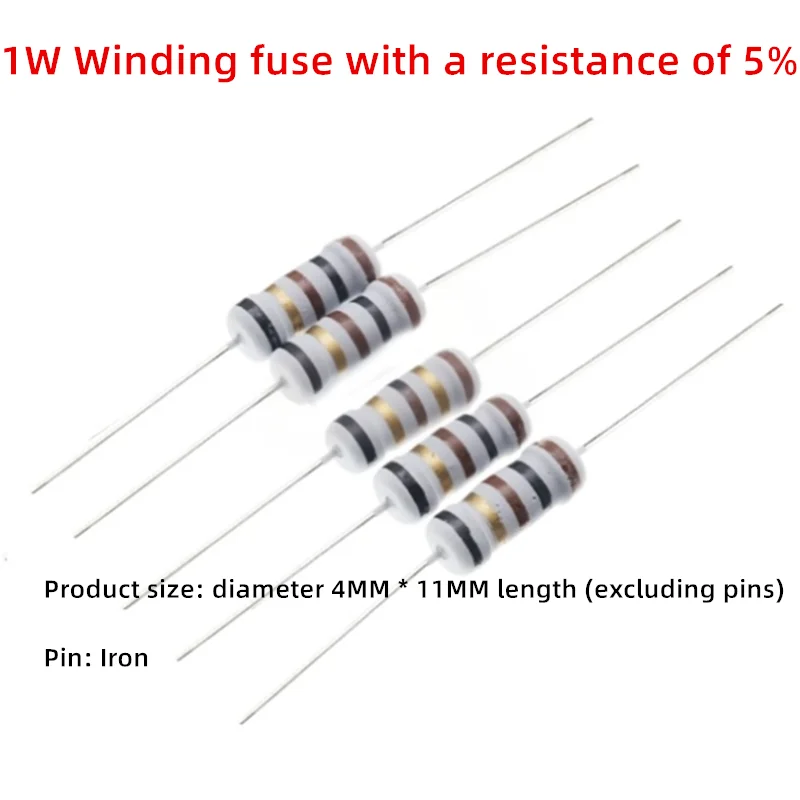 50PCS 1W Winding Fuse With a Resistance of 5% 0.1R 0.33R 1R 1.8R 3R 4.7R 10R 15R 27R 33R 51R 100R 150R 200R 220R 300R 470R 510R