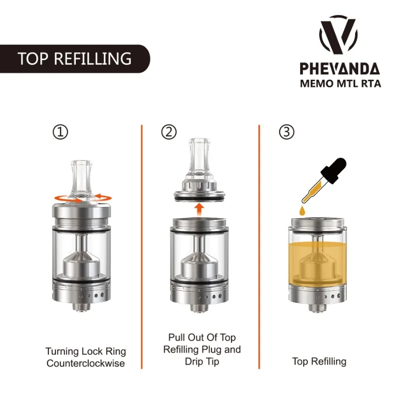 Wyprzedaż Phevanda Memo MTL RTA Rebuildable Tank Vape Pen Atomizer 3.5ml 22mm Średnica 316SS Regulowany przepływ powietrza Ecig Vaping