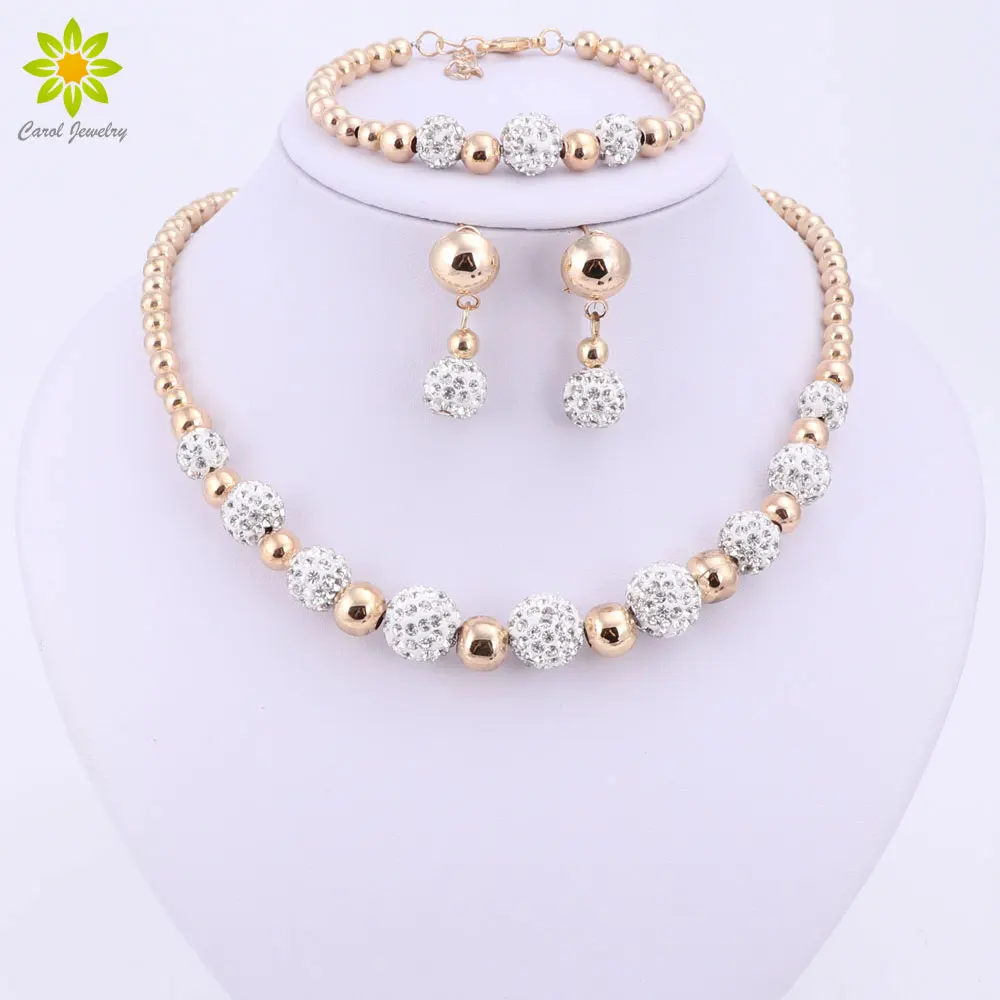 High Quality Gold Color Jewelry Set Nigerian Wedding African Beads Costume Jewelry Bracelet Earring Necklace