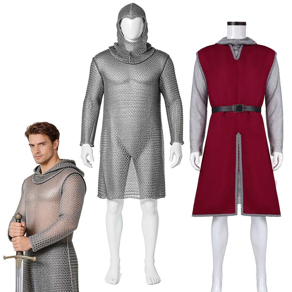 Disfraz de Caballero Templario Medieval, Ropa de Fantasía con Efecto de Cota de Malla, Disfraz para Hombre, Halloween, Disfraz Masculino para Juego de Roles, Fiesta