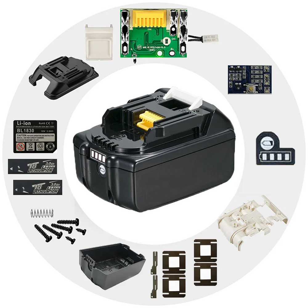 

dawupine Li-ion Battery Case Box Charging Protection Circuit Board For MAKITA 18V BL1830 3.0Ah 6.0Ah LED Battery Indicator