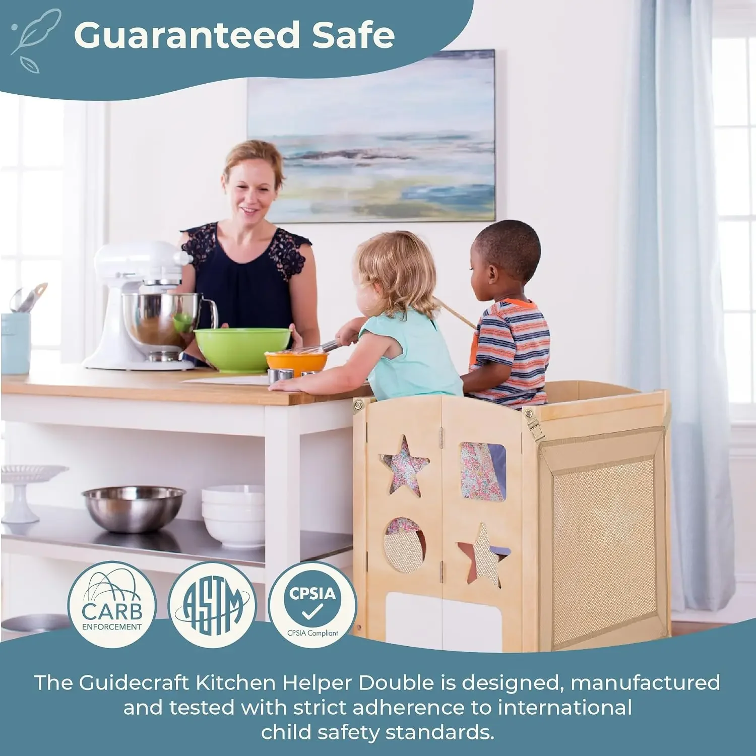 Classic Kitchen Helper® Stool with 2 Keepers - Double Wide: Adjustable Height Step Stool for Kids, Children Furniture