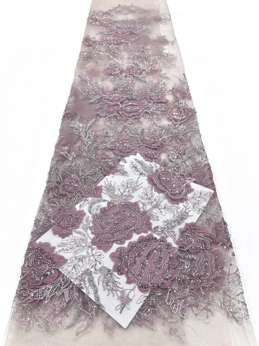 

5 Yards African Beaded Lace Fabric with French Sequins Mesh Tulle High Quality for Nigerian Style Bridal Wedding