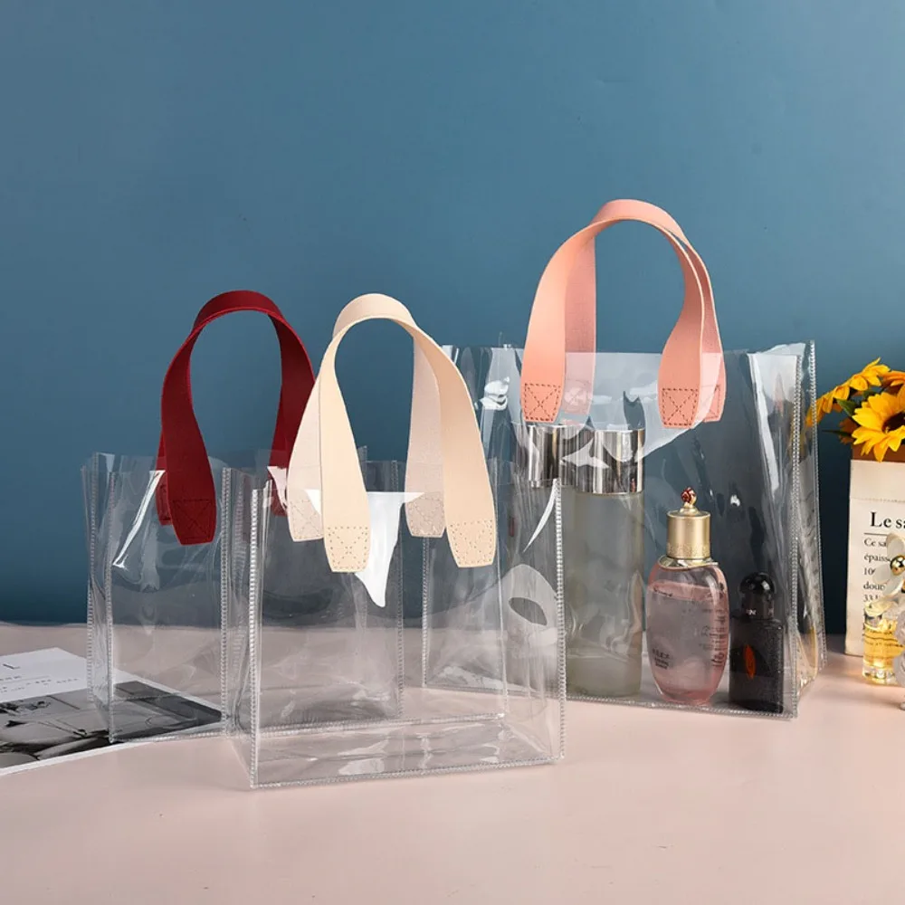 Large Capacity PVC Clear Tote Bag Transparent Handle Waterproof Storage Bag Hand Gift Bag